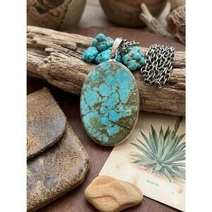 Vintage Sterling Silver Large Turquoise Matrix Pendant